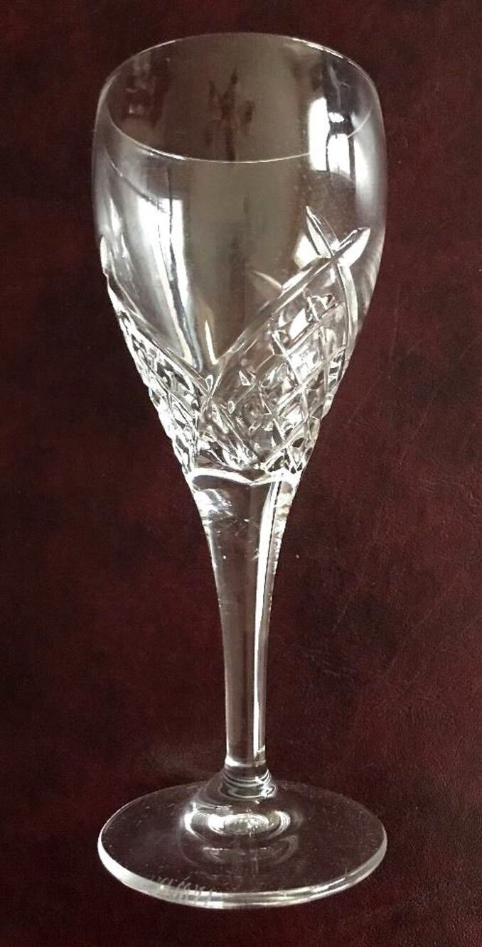 Galway Signed Crystal Wine Glass Plain Base Arched Cut Crystal 7.4"h